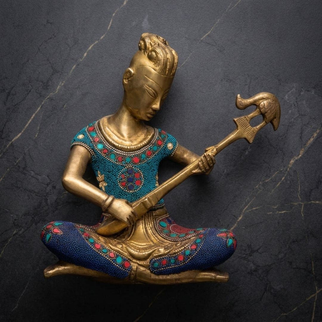 Handcrafted Solid Cast Brass American Musician Figurine – Gold Finish Decorative Showpiece