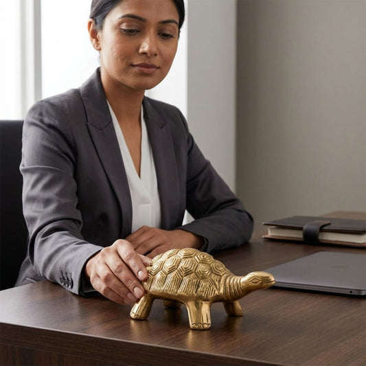Handcrafted Solid Cast Brass Turtle Figurine – Gold Finish Decorative Showpiece ( 4 Inch )