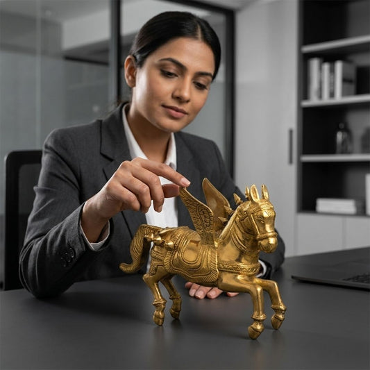 Handcrafted Solid Cast Brass Flying Horse Figurine – Gold Finish Decorative Showpiece