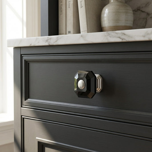 Clubhouse Cabinet Knob Satin Nickel Black Crystal Decorative Knob