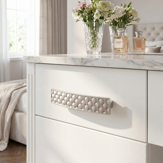 Gabrielle Cabinet Pull Satin Nickel Pink Crystal Decorative Handle
