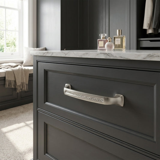 Bellissima Cabinet Pull Satin Nickel Clear Crystal Decorative Handle