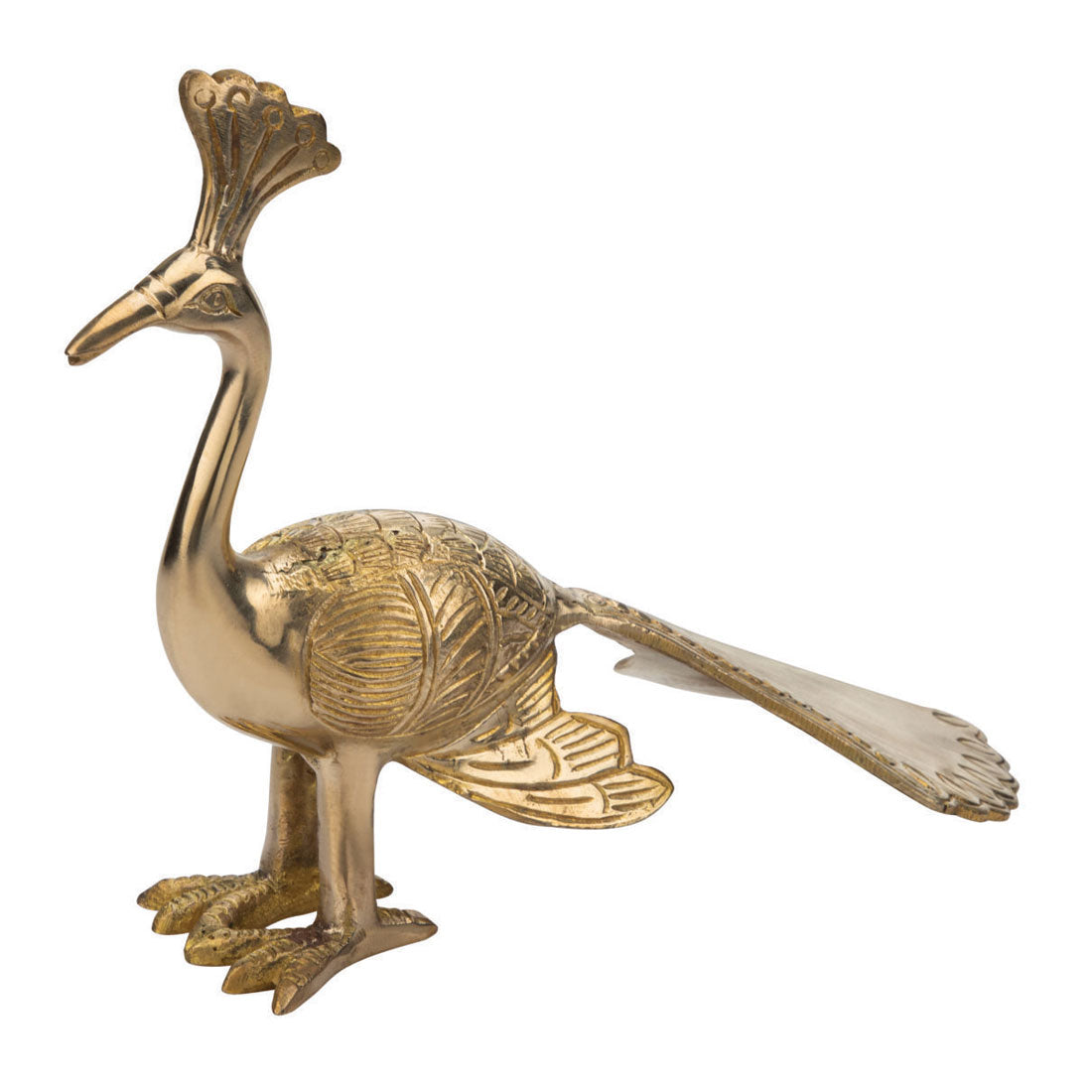 Handcrafted Solid Cast Brass Peacock Figurine – Gold Finish Decorative Showpiece