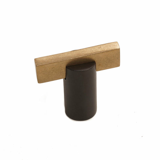 Bronze T Knob Round Base 1 1/2"   Espresso Champagne