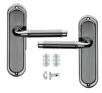 Chateau Door Lever Handles with Lock Chrome Finish Complete Door Set