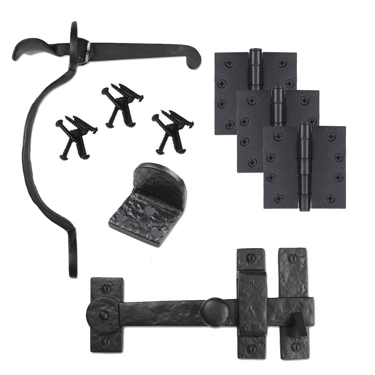 Cast Iron Spear Gate Kit   Drop Bar, Thumb Latch, Hinges, & Gate Stop