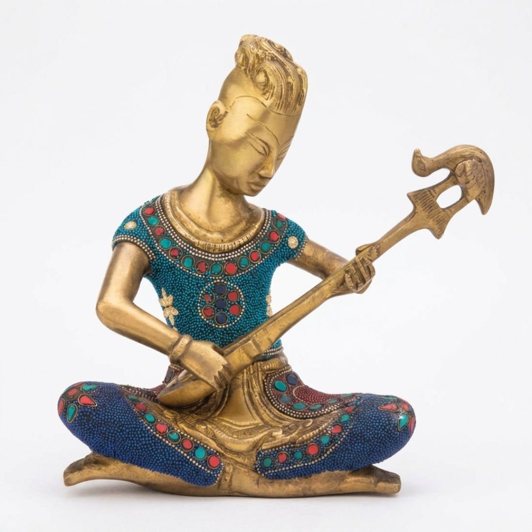 Handcrafted Solid Cast Brass American Musician Figurine – Gold Finish Decorative Showpiece