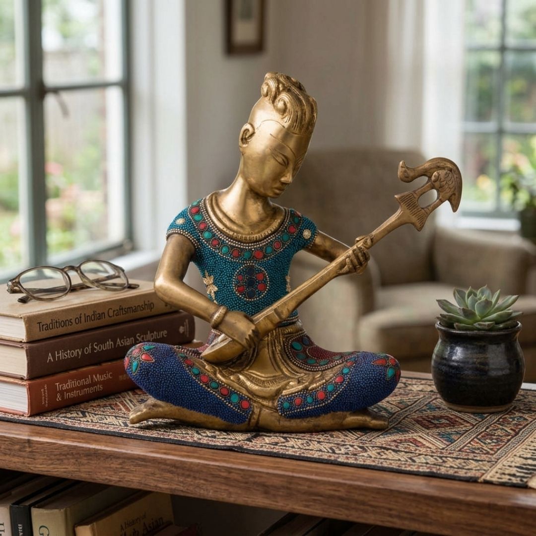 Handcrafted Solid Cast Brass American Musician Figurine – Gold Finish Decorative Showpiece