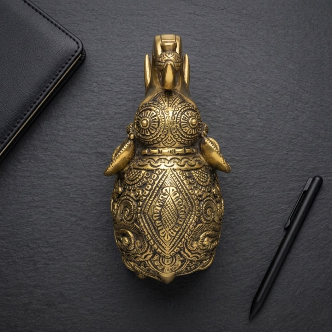 Handcrafted Solid Cast Brass Elephant Figurine – Gold Finish | 6 Inch Decorative Showpiece