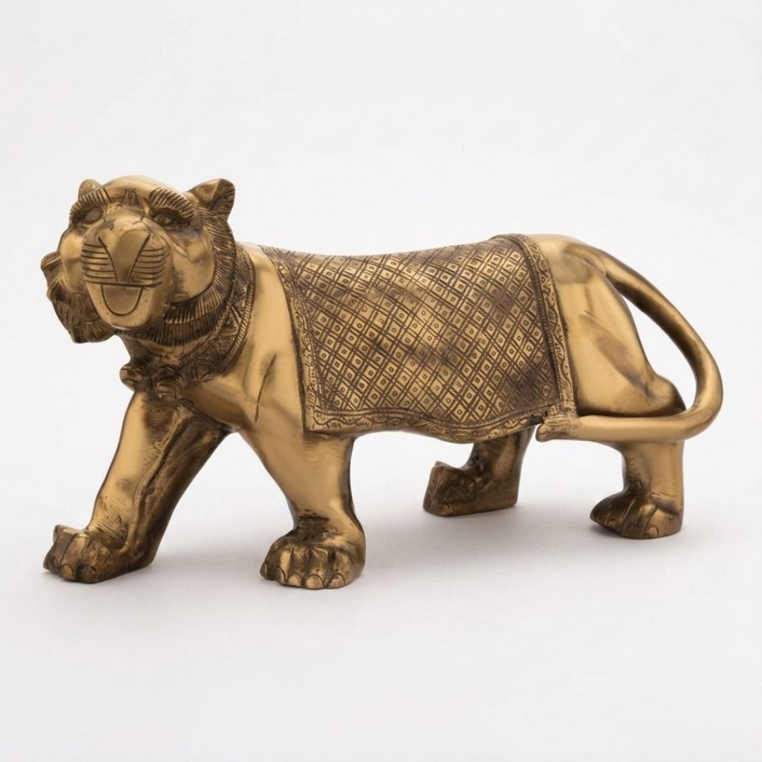 Handcrafted Solid Cast Brass Lion Figurine – Gold Finish Decorative Showpiece ( 6 Inch )