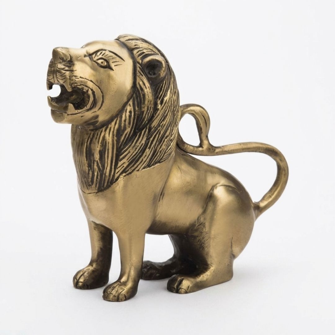 Handcrafted Solid Cast Brass Lion Figurine – Gold Finish Decorative Showpiece ( 6 Inch )