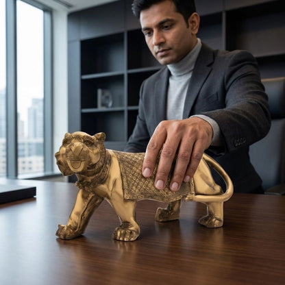 Handcrafted Solid Cast Brass Lion Figurine – Gold Finish Decorative Showpiece ( 6 Inch )
