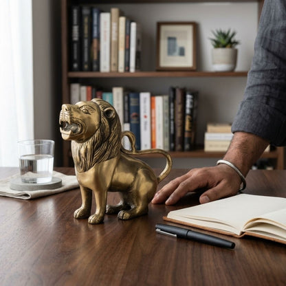 Handcrafted Solid Cast Brass Lion Figurine – Gold Finish Decorative Showpiece ( 6 Inch )