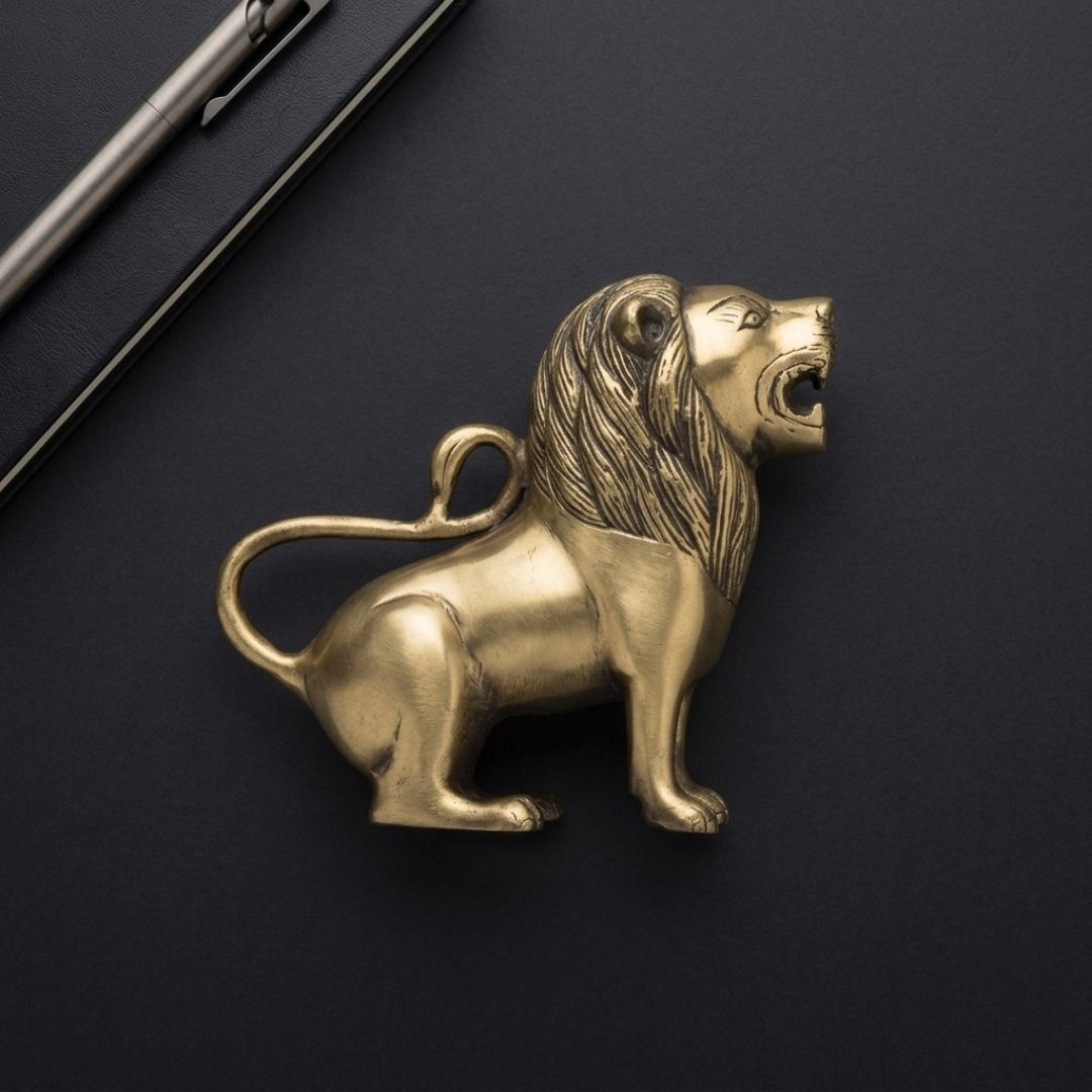 Handcrafted Solid Cast Brass Lion Figurine – Gold Finish Decorative Showpiece ( 6 Inch )