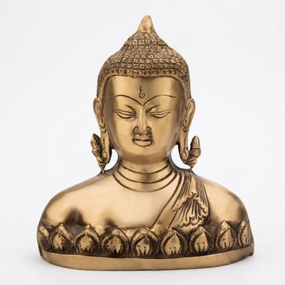 Handcrafted Solid Cast Brass Lord Buddha Bust – Gold Finish Decorative Brass Statue