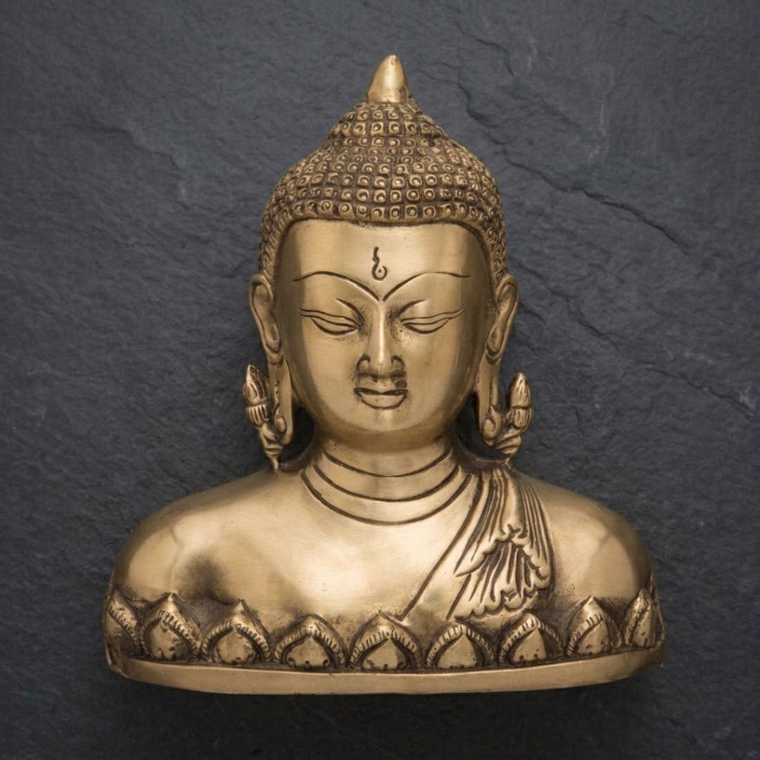 Handcrafted Solid Cast Brass Lord Buddha Bust – Gold Finish Decorative Brass Statue