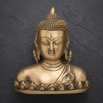 Handcrafted Solid Cast Brass Lord Buddha Bust – Gold Finish Decorative Brass Statue