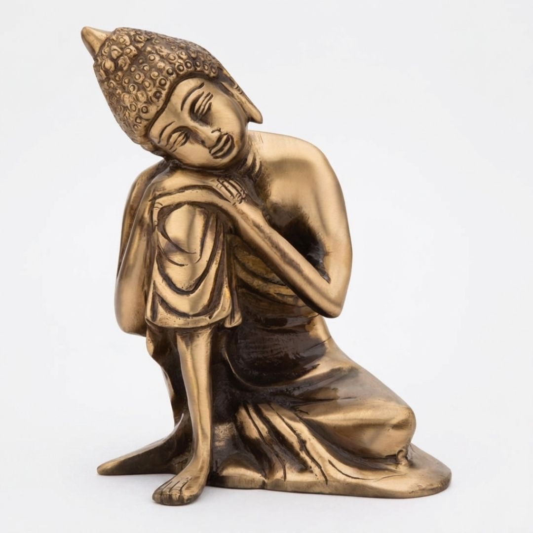 Handcrafted Solid Cast Brass Lord Buddha Idol – Gold Finish Decorative Brass Statue