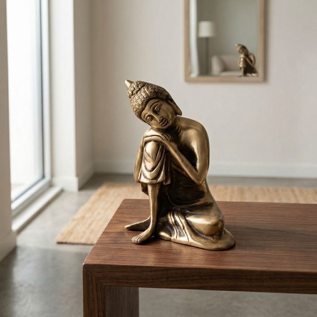 Handcrafted Solid Cast Brass Lord Buddha Idol – Gold Finish Decorative Brass Statue