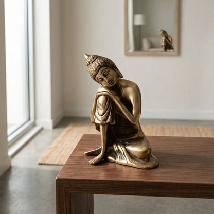 Handcrafted Solid Cast Brass Lord Buddha Idol – Gold Finish Decorative Brass Statue