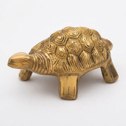 Handcrafted Solid Cast Brass Turtle Figurine – Gold Finish Decorative Showpiece ( 4 Inch )