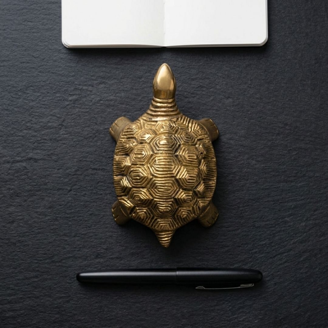 Handcrafted Solid Cast Brass Turtle Figurine – Gold Finish Decorative Showpiece ( 4 Inch )