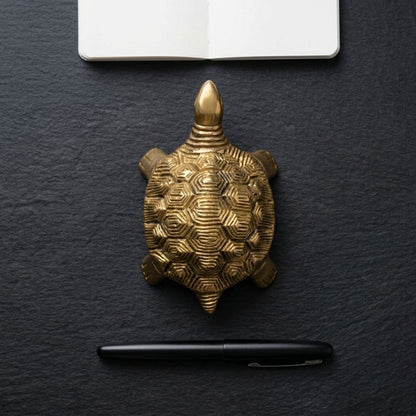 Handcrafted Solid Cast Brass Turtle Figurine – Gold Finish Decorative Showpiece ( 4 Inch )