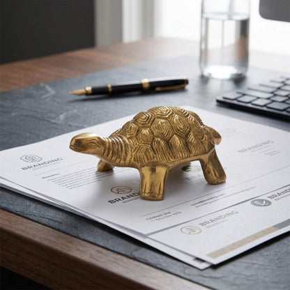 Handcrafted Solid Cast Brass Turtle Figurine – Gold Finish Decorative Showpiece ( 4 Inch )