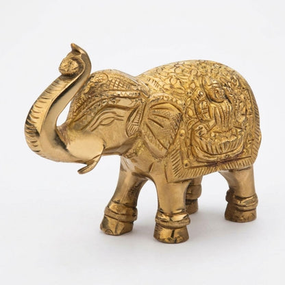 Solid Cast Brass Elephant Figurine – Handcrafted Gold Finish Decorative Showpiece