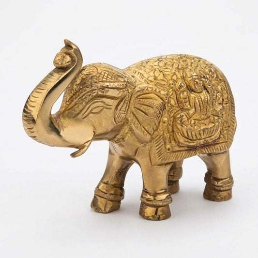 Solid Cast Brass Elephant Figurine – Handcrafted Gold Finish Decorative Showpiece