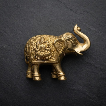 Solid Cast Brass Elephant Figurine – Handcrafted Gold Finish Decorative Showpiece