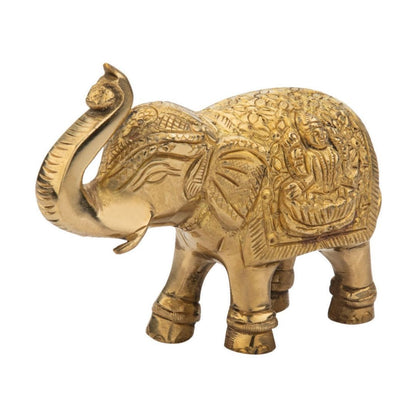 Solid Cast Brass Elephant Figurine – Handcrafted Gold Finish Decorative Showpiece