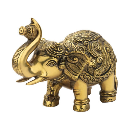 Handcrafted Solid Cast Brass Elephant Figurine – Gold Finish | 6 Inch Decorative Showpiece