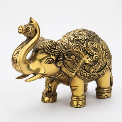 Handcrafted Solid Cast Brass Elephant Figurine – Gold Finish | 6 Inch Decorative Showpiece