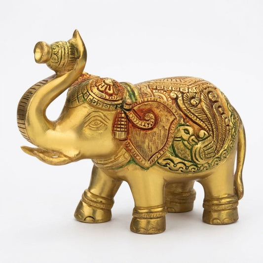 Handcrafted Solid Cast Brass Elephant Figurine – Gold Finish Decorative Showpiece (6 Inch)