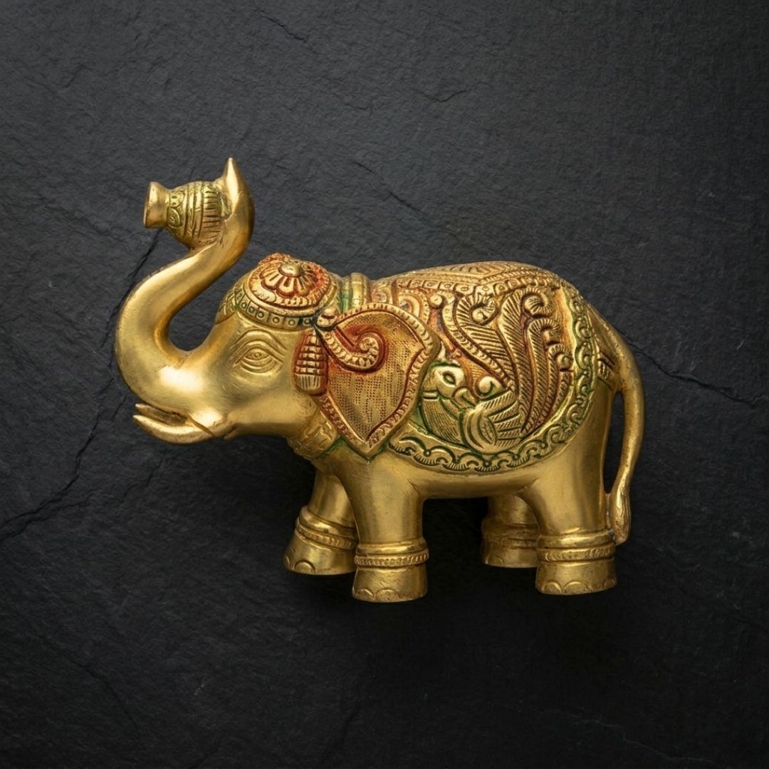 Handcrafted Solid Cast Brass Elephant Figurine – Gold Finish Decorative Showpiece (6 Inch)