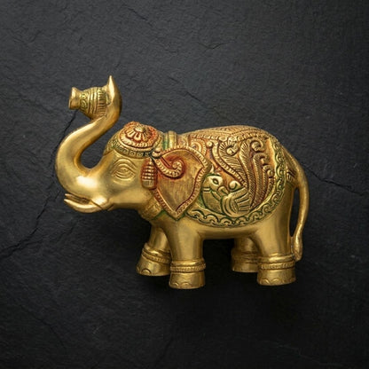 Handcrafted Solid Cast Brass Elephant Figurine – Gold Finish Decorative Showpiece (6 Inch)