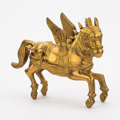 Handcrafted Solid Cast Brass Flying Horse Figurine – Gold Finish Decorative Showpiece
