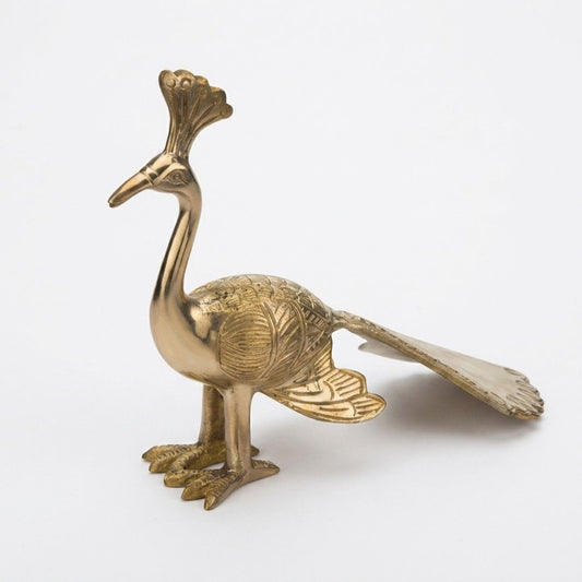 Handcrafted Solid Cast Brass Peacock Figurine – Gold Finish Decorative Showpiece
