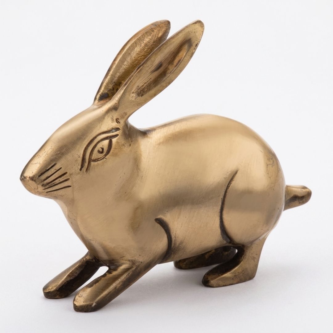 Handcrafted Solid Cast Brass Rabbit Figurine – Gold Finish Decorative Showpiece