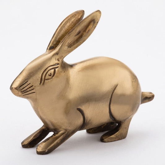 Handcrafted Solid Cast Brass Rabbit Figurine – Gold Finish Decorative Showpiece