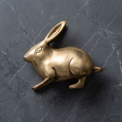 Handcrafted Solid Cast Brass Rabbit Figurine – Gold Finish Decorative Showpiece