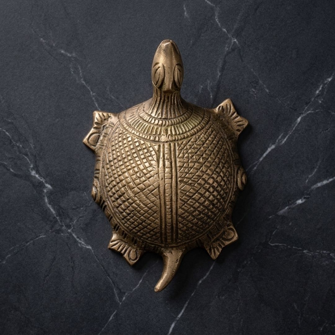 Handcrafted Solid Cast Brass Turtle Figurine – Gold Finish Decorative Showpiece (4 Inch)