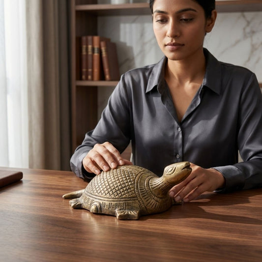Handcrafted Solid Cast Brass Turtle Figurine – Gold Finish Decorative Showpiece (4 Inch)