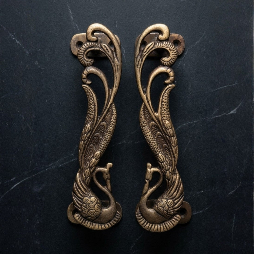 Peacock Door Handle Pewter Finish Decorative Handle – Set of 4