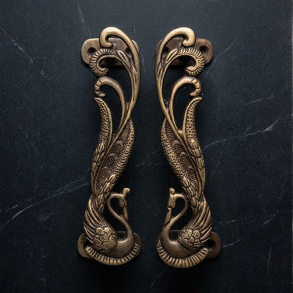 Peacock Door Handle Pewter Finish Decorative Handle – Set of 4
