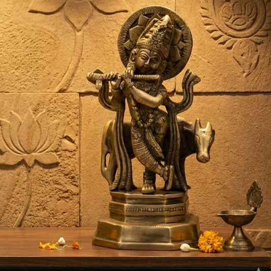 Lord Krishna Ji Brass Idol 6″ Handcrafted Decorative Statue