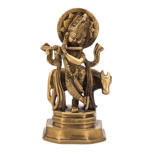 Lord Krishna Ji Brass Idol 6″ Handcrafted Decorative Statue