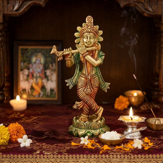 Krishna Ji Brass Idol Handcrafted Decorative Statue for Home Décor & Pooja