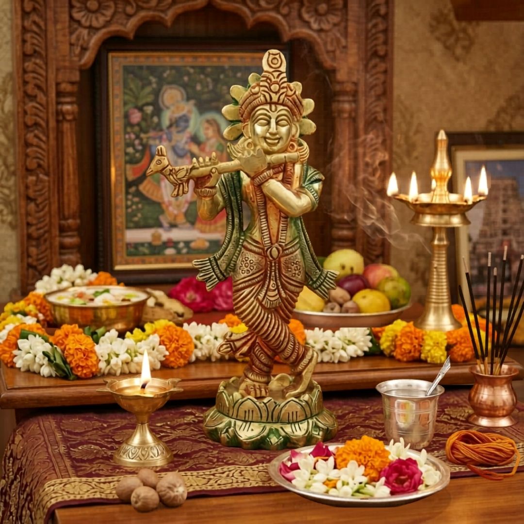 Krishna Ji Brass Idol Handcrafted Decorative Statue for Home Décor & Pooja